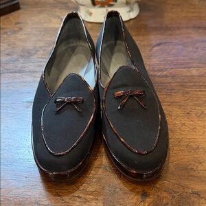 Stuart Weitzman Black Loafers with Tortoiseshell Trim